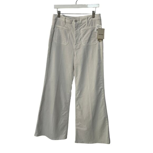 MOTHER JEANS WOMENS 31 CORDUROY WIDE LEG PATCH POCKET ROLLER SKIMP CHALK NEW - Picture 1 of 11
